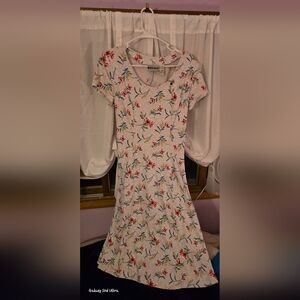 Floral Print Casual Dress - Pink and White